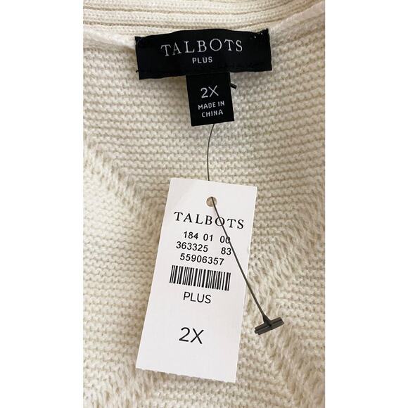 Talbots Womens Argyle Texture Cardigan Merino Wool Cashmere Sweater Cream NWT 2X - Picture 7 of 9